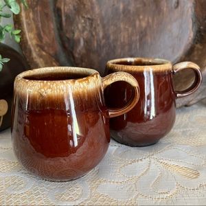 Vintage 70s McCoy Pottery Brown Drip Glaze Coffee Mugs Made in USA Earthenware